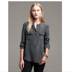 Banana Republic Gray 100% Silk Pullover Blouse SP